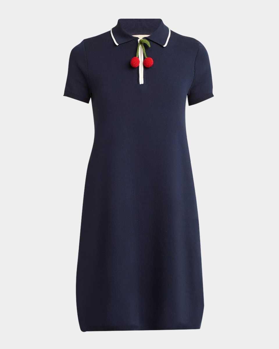 Crochet Cherry Short-Sleeve Polo Mini Dress